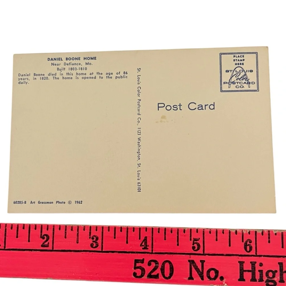 Unused Vintage Post Card Daniel Boone Home Art Grossman Photo 1962 St Louis